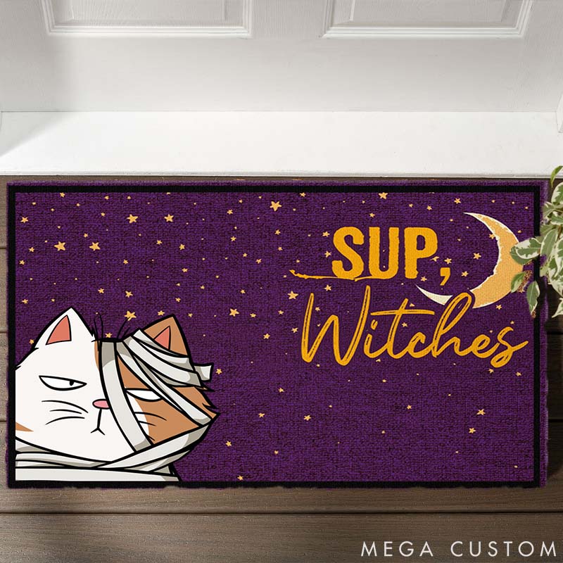 Personalized Cat Lover Sup Witches Cat Version Doormat