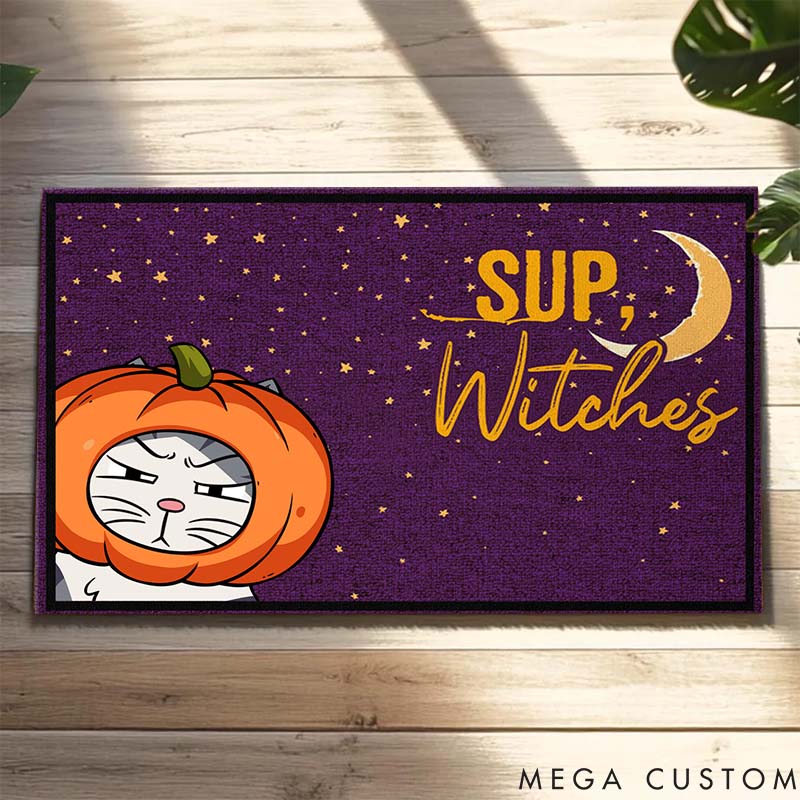 Personalized Cat Lover Sup Witches Cat Version Doormat
