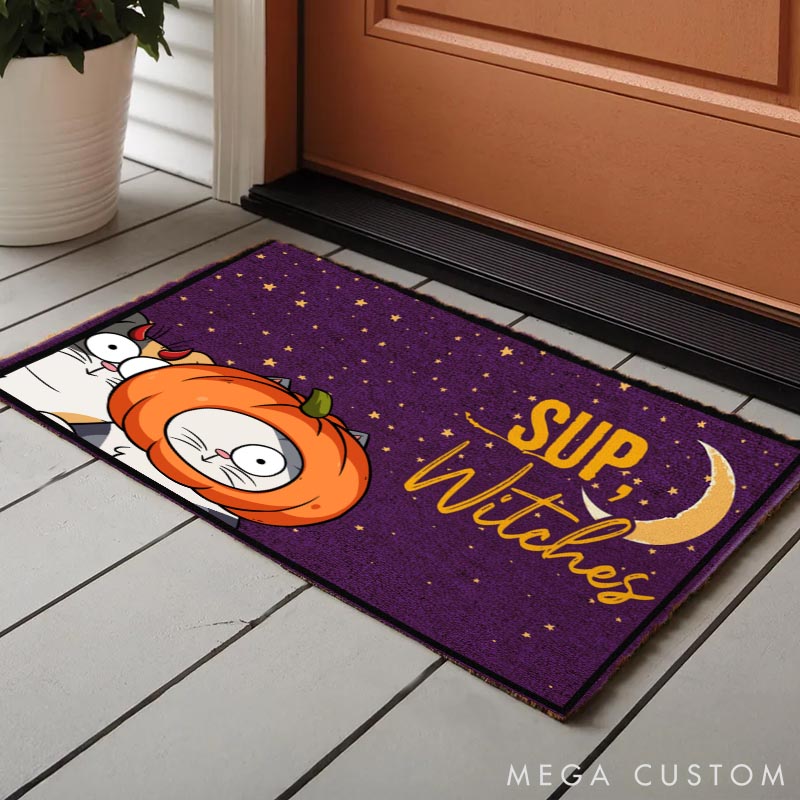 Personalized Cat Lover Sup Witches Cat Version Doormat