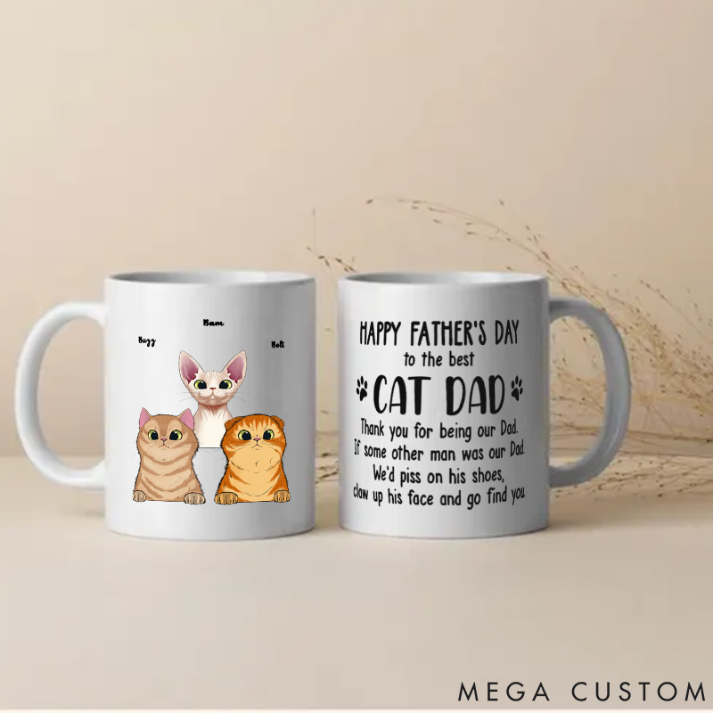 Personalized Cat Lover Thank You for Being Our Dad Mugs