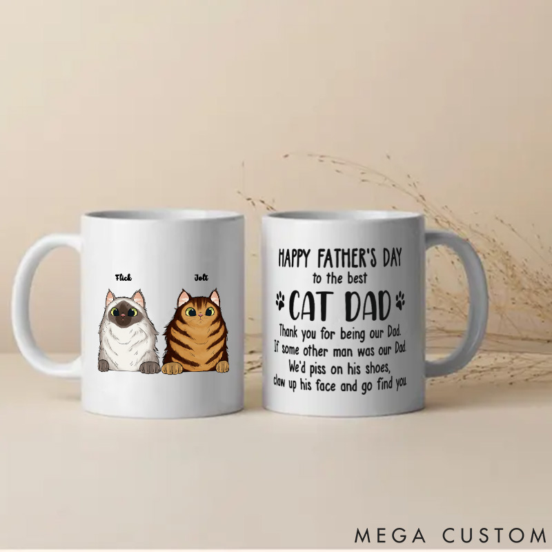 Personalized Cat Lover Thank You for Being Our Dad Mugs