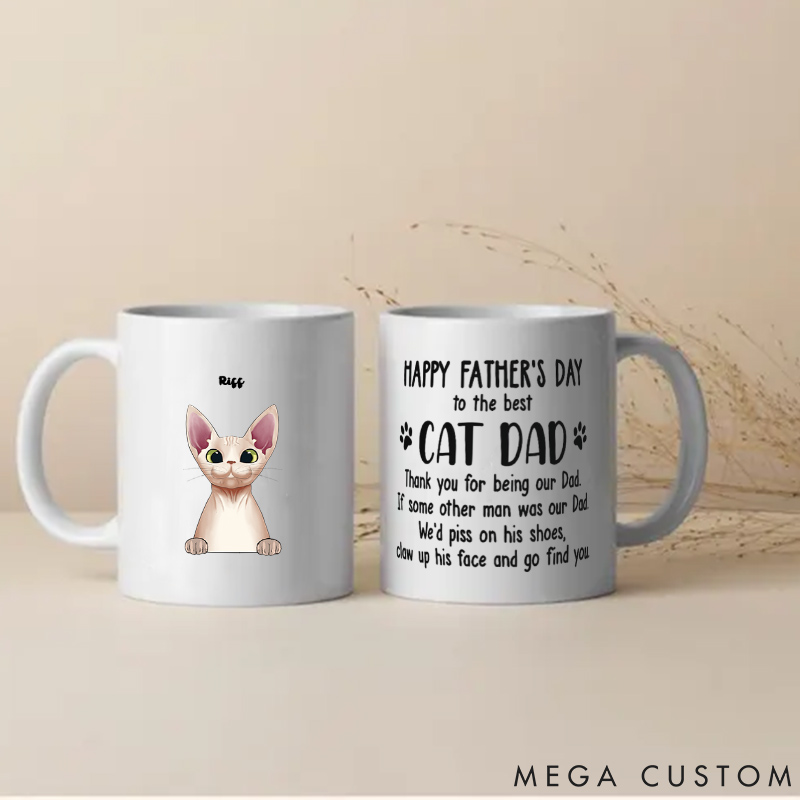 Personalized Cat Lover Thank You for Being Our Dad Mugs
