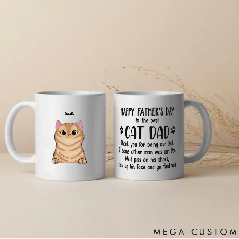 Personalized Cat Lover Thank You for Being Our Dad Mugs