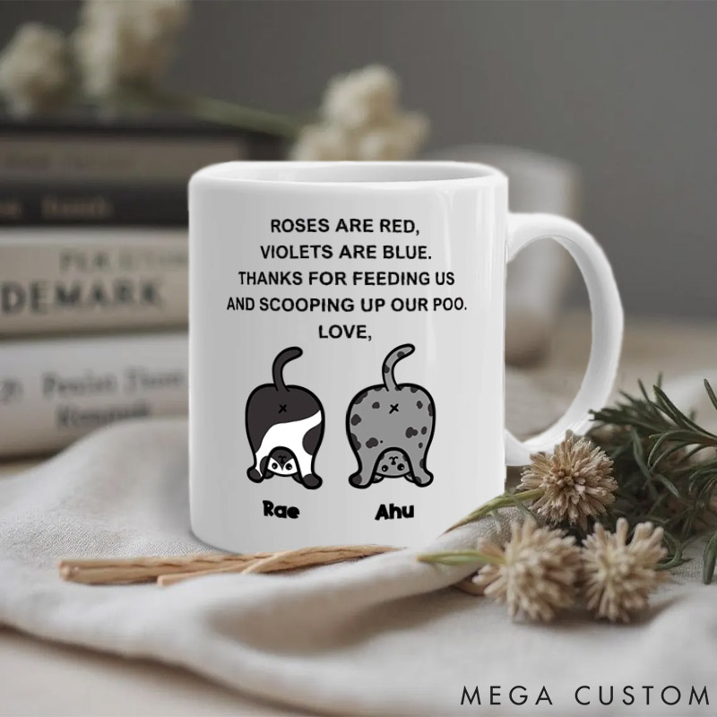 Personalized Cat Lover Thanks for Scooping Up Our Poo Mugs