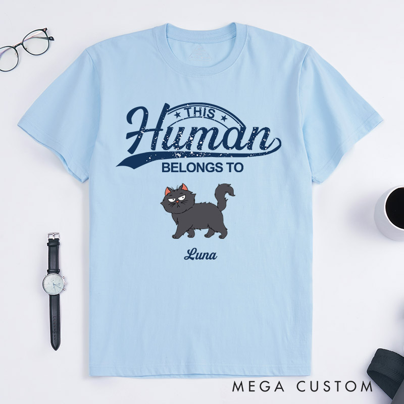 Personalized Cat Lover This Human Belongs to Cat T-Shirt