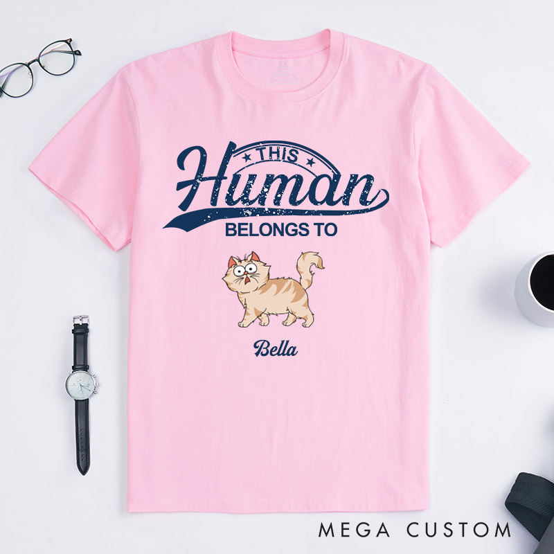 Personalized Cat Lover This Human Belongs to Cat T-Shirt