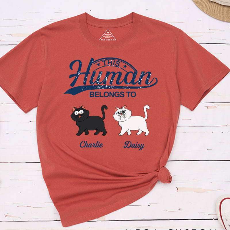 Personalized Cat Lover This Human Belongs to Cat T-Shirt