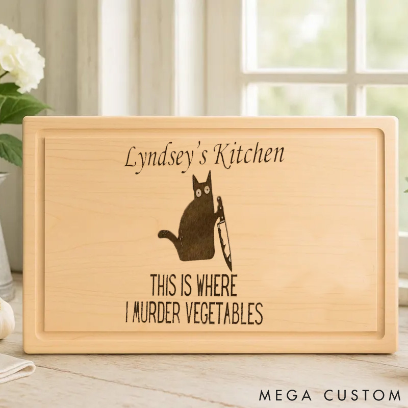 Personalized Cat Lover This is where I Murder Vegetables Cutting Board