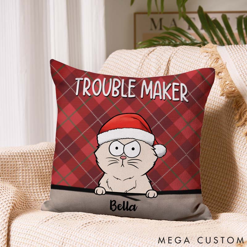 Personalized Cat Lover Trouble Makers Christmas Throw Pillows