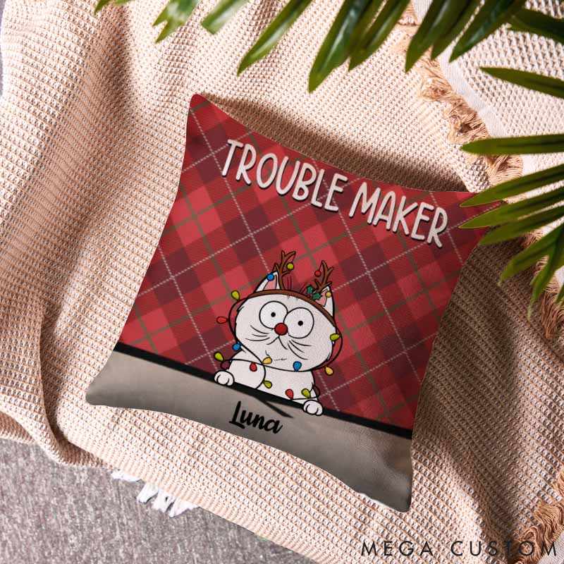Personalized Cat Lover Trouble Makers Christmas Throw Pillows
