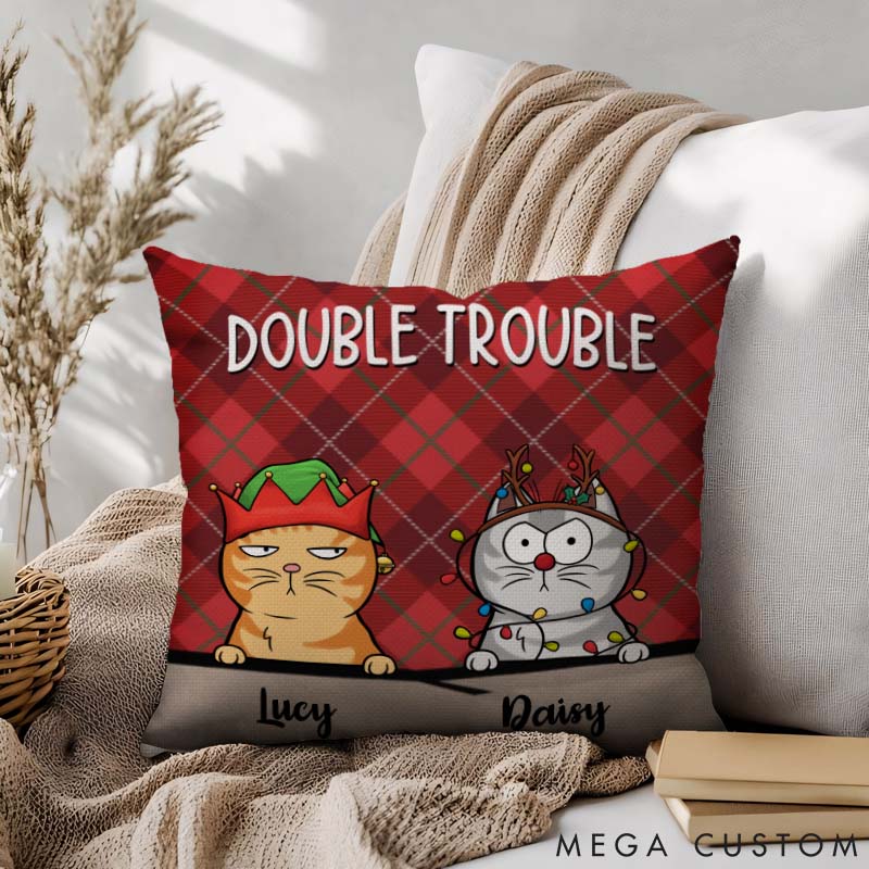 Personalized Cat Lover Trouble Makers Christmas Throw Pillows
