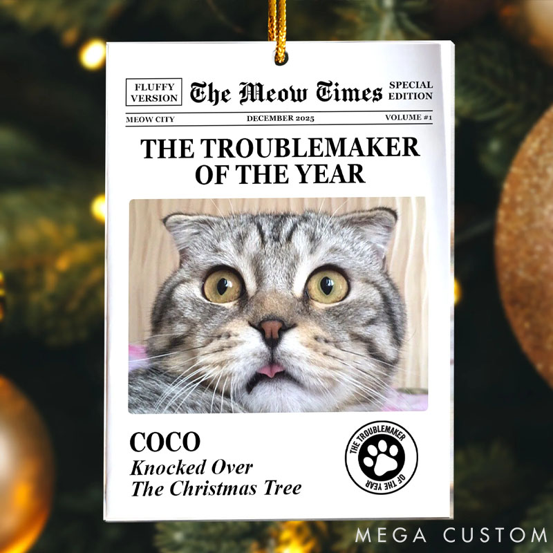 Personalized Cat Lover Troublemaker of the Year Christmas Ornament