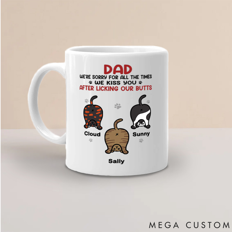 Personalized Cat Lover We Kiss You We Love You Dad Version Mugs