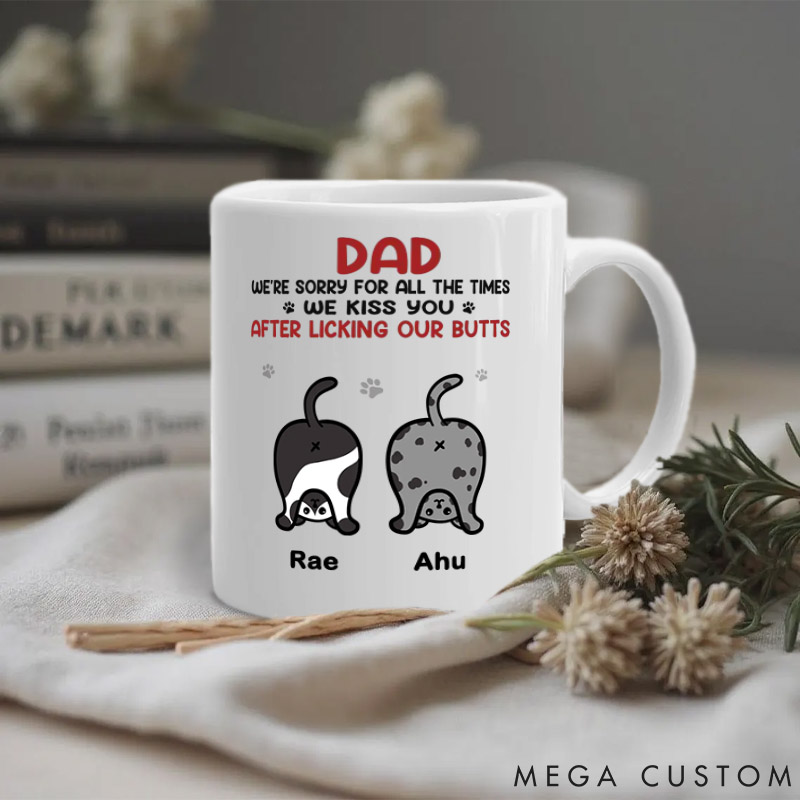 Personalized Cat Lover We Kiss You We Love You Dad Version Mugs