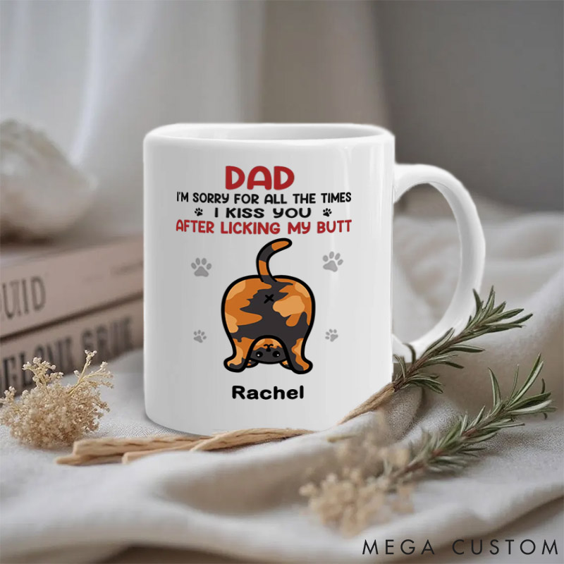 Personalized Cat Lover We Kiss You We Love You Dad Version Mugs