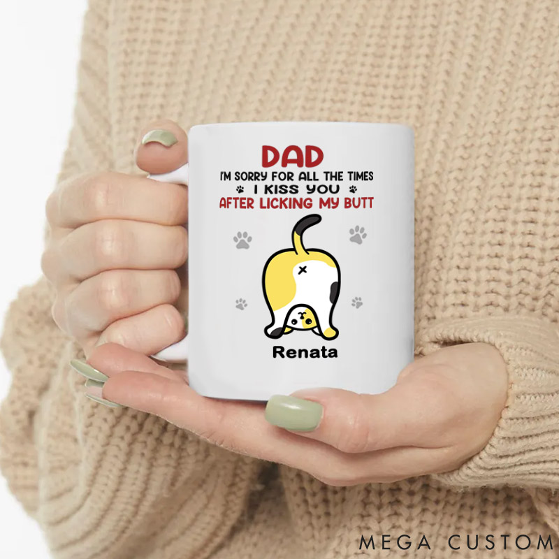 Personalized Cat Lover We Kiss You We Love You Dad Version Mugs