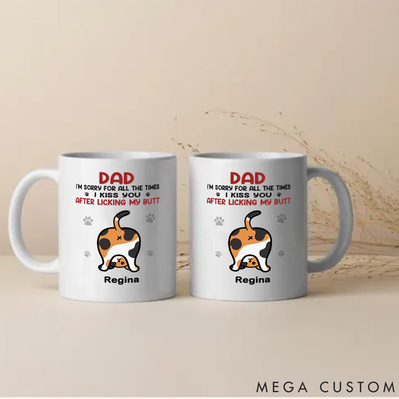 Personalized Cat Lover We Kiss You We Love You Dad Version Mugs