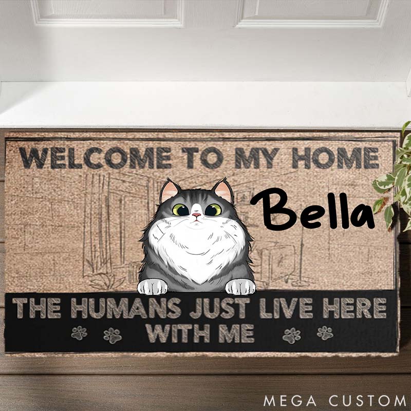 Personalized Cat Lover Welcome to Our Home Human Live Here with Fur Babies Doormat