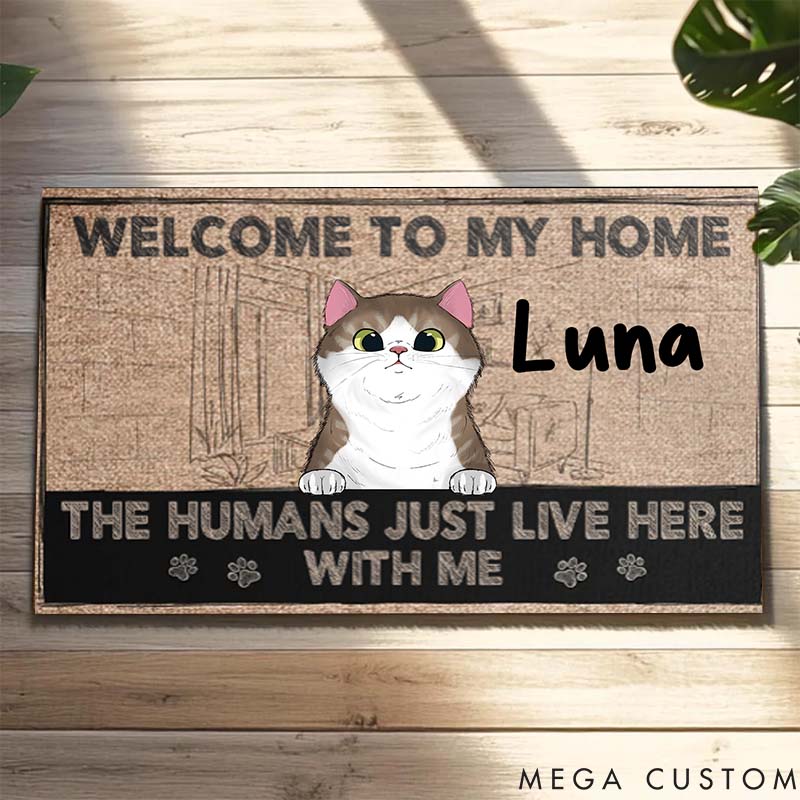 Personalized Cat Lover Welcome to Our Home Human Live Here with Fur Babies Doormat