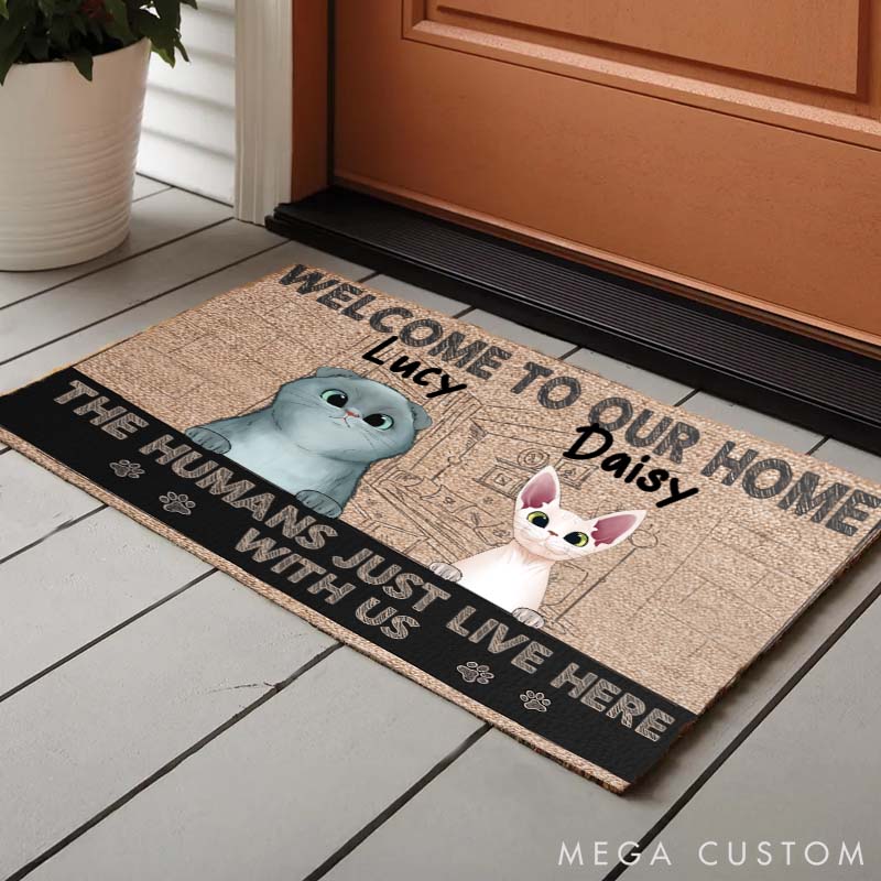 Personalized Cat Lover Welcome to Our Home Human Live Here with Fur Babies Doormat