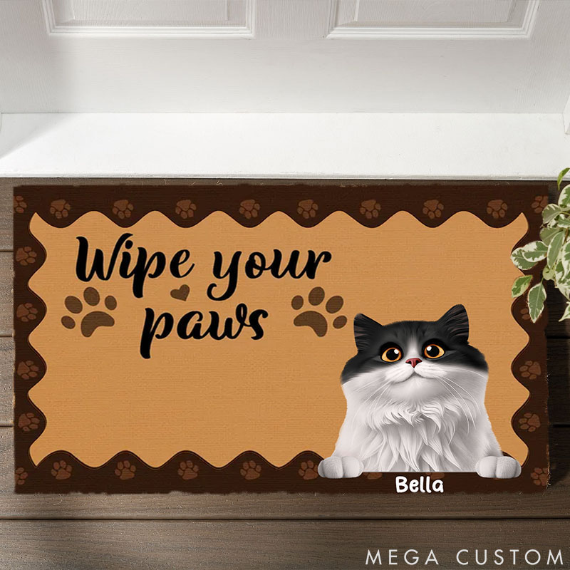 Personalized Cat Lover Wipe Your Paws Here Doormat