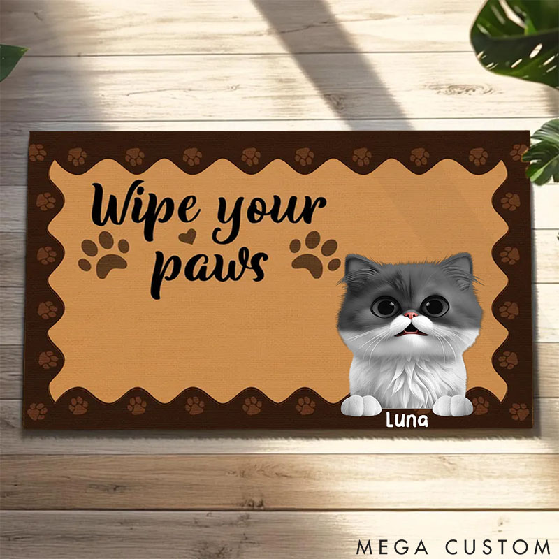 Personalized Cat Lover Wipe Your Paws Here Doormat