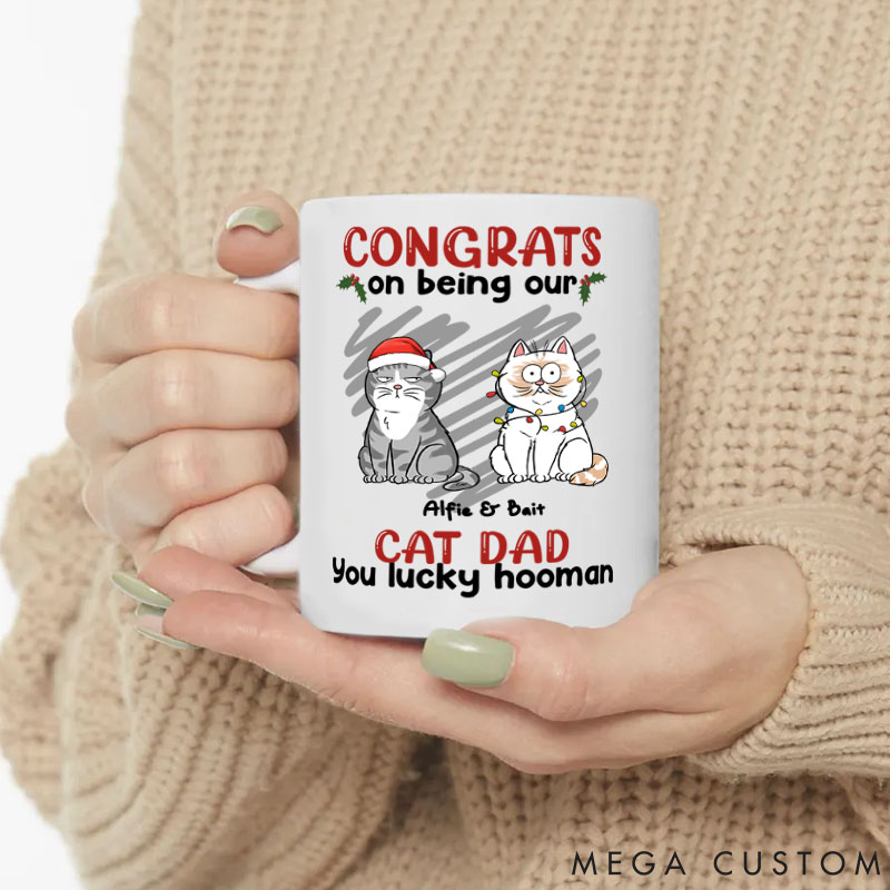 Personalized Cat Lover You Lucky Hooman Dad Mugs
