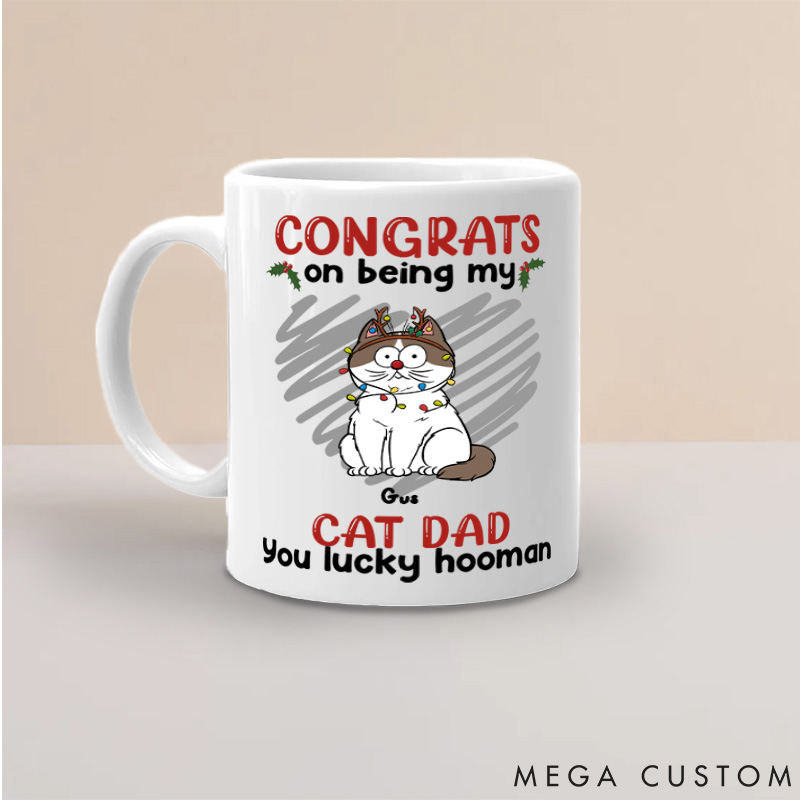 Personalized Cat Lover You Lucky Hooman Dad Mugs