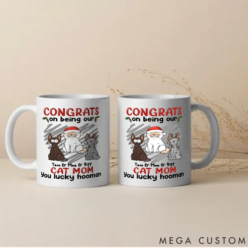 Personalized Cat Lover You Lucky Hooman Mom Mugs
