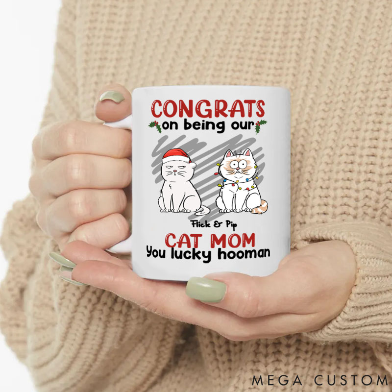 Personalized Cat Lover You Lucky Hooman Mom Mugs