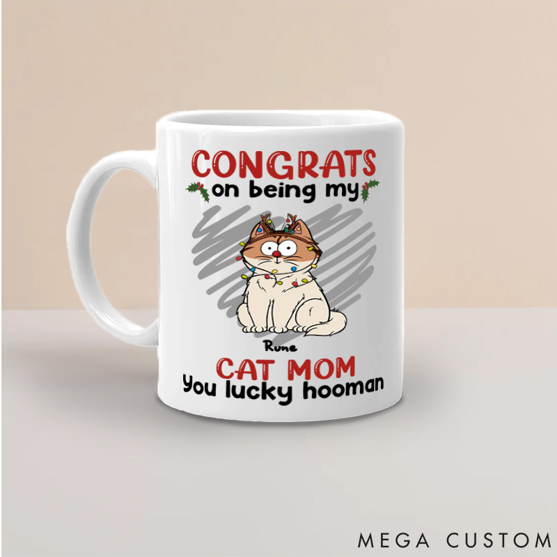 Personalized Cat Lover You Lucky Hooman Mom Mugs