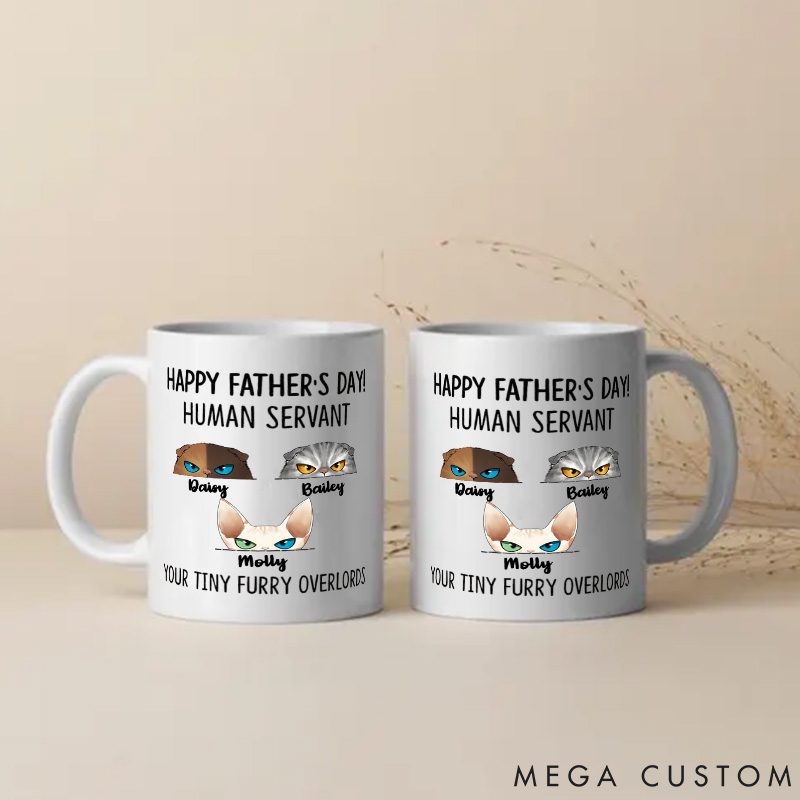 Personalized Cat Lover Your Tiny Furry Overlord Happy Father's day Mugs