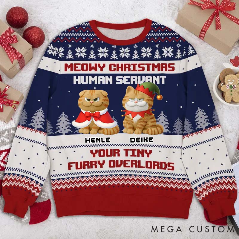 Personalized Cat Lover Your Tiny Furry Overlords Christmas Ugly Sweatshirt