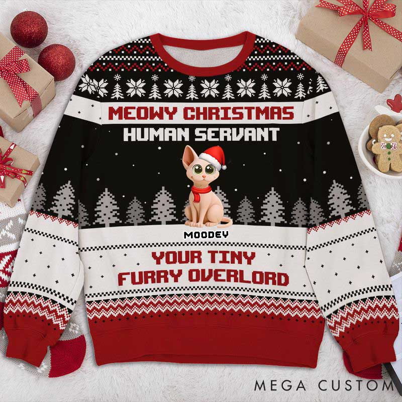 Personalized Cat Lover Your Tiny Furry Overlords Christmas Ugly Sweatshirt