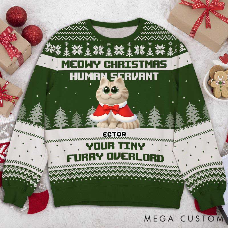 Personalized Cat Lover Your Tiny Furry Overlords Christmas Ugly Sweatshirt