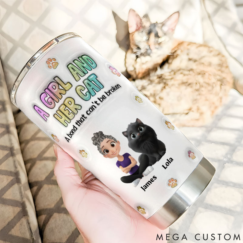 Personalized Cat Lover a Girl and Her Cat 20oz Tumbler