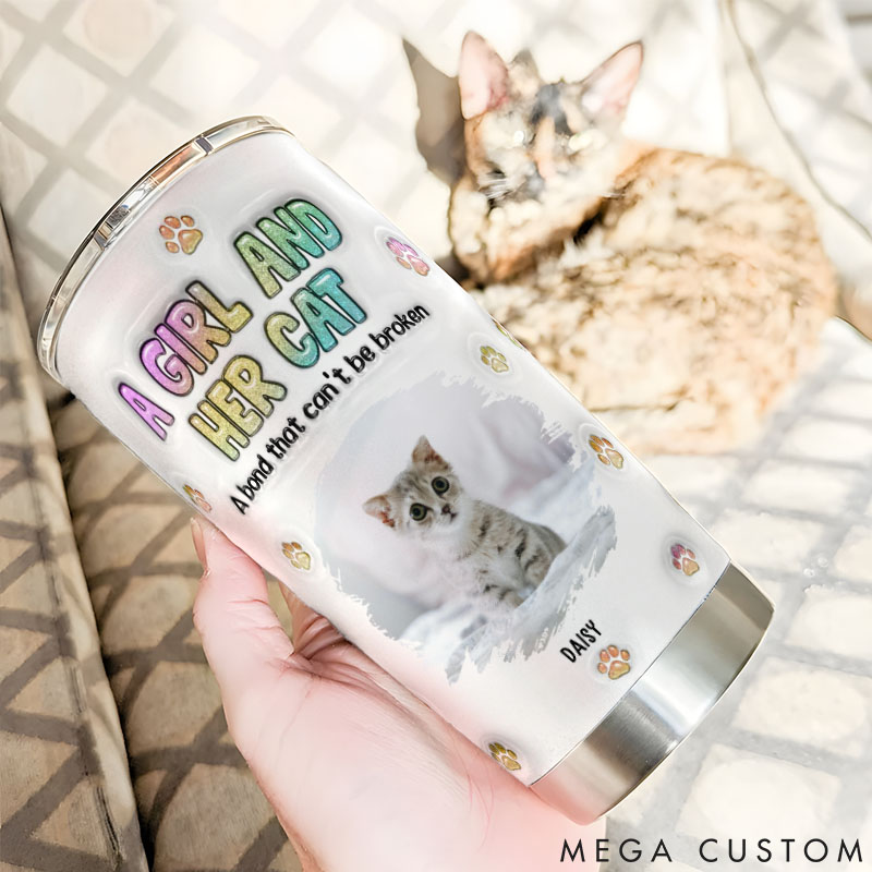 Personalized Cat Lover a Girl and Her Cat Photo 20oz Tumbler