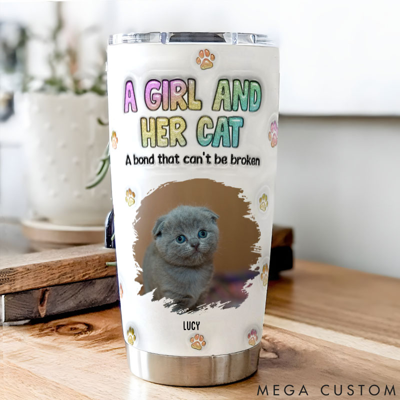 Personalized Cat Lover a Girl and Her Cat Photo 20oz Tumbler