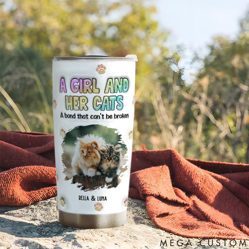 Personalized Cat Lover a Girl and Her Cat Photo 20oz Tumbler