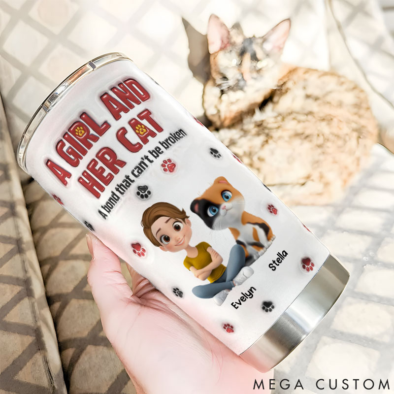Personalized Cat Lover a Girl and Her Cat Version 20oz Tumbler