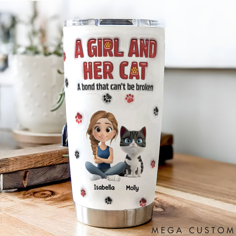 Personalized Cat Lover a Girl and Her Cat Version 20oz Tumbler