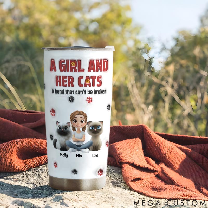 Personalized Cat Lover a Girl and Her Cat Version 20oz Tumbler