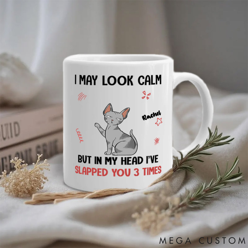 Personalized Cat Lover in My Head I Have Slapped You 3 Times Mugs