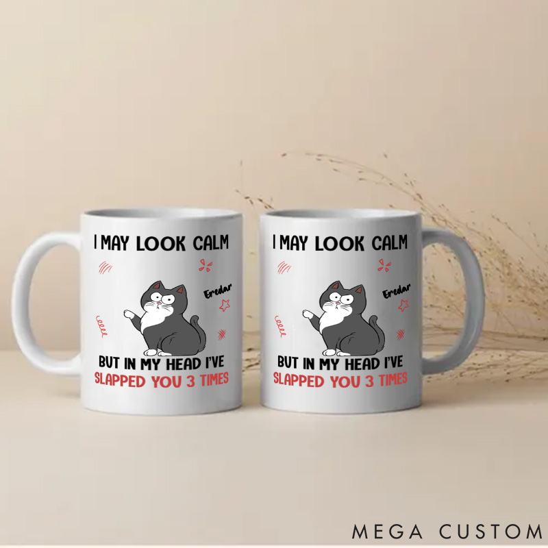 Personalized Cat Lover in My Head I Have Slapped You 3 Times Mugs