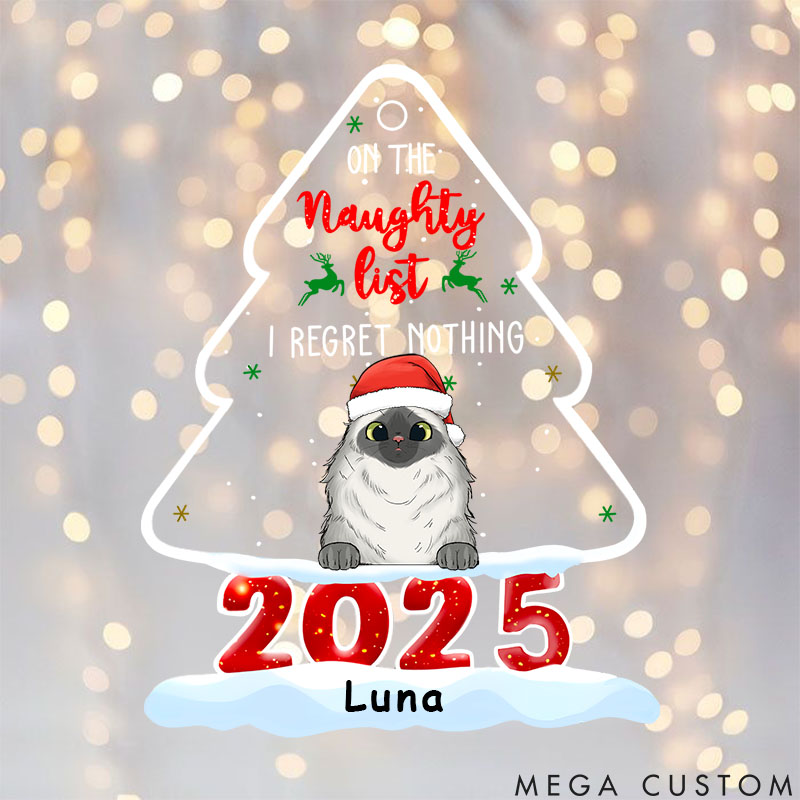 Personalized Cat Lover on the Naughty List Regret Nothing Christmas Ornament