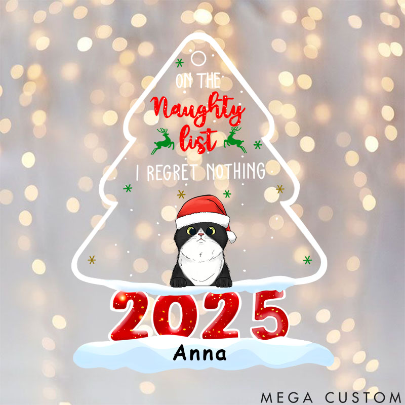 Personalized Cat Lover on the Naughty List Regret Nothing Christmas Ornament