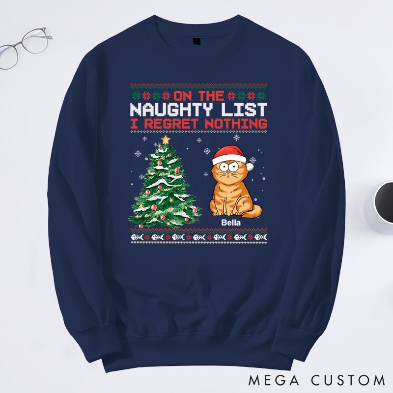 Personalized Cat Lover on the Naughty List Sweatshirts