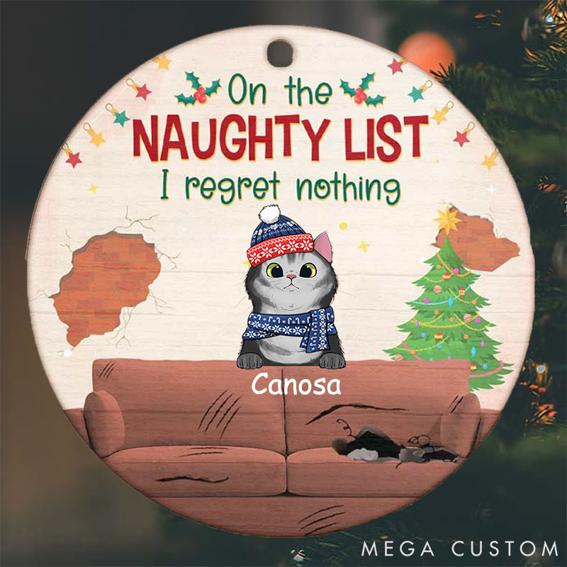 Personalized Cat Lover on the Naughty List We Regret Nothing Christmas Ornament