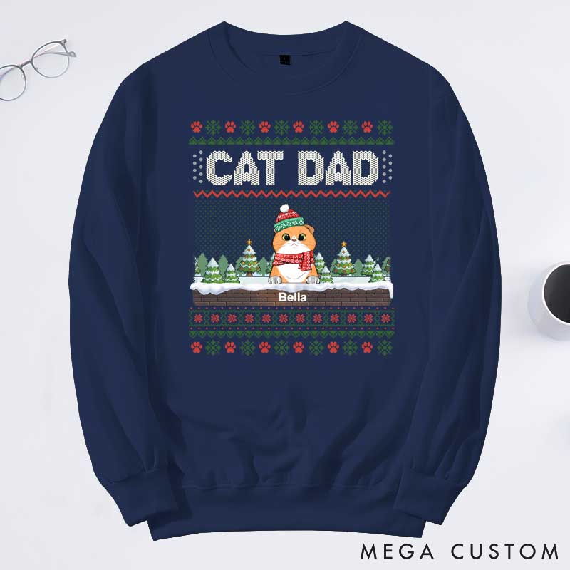 Personalized Cat Lover the Most Pawsome Christmas Dad Version Sweatshirts