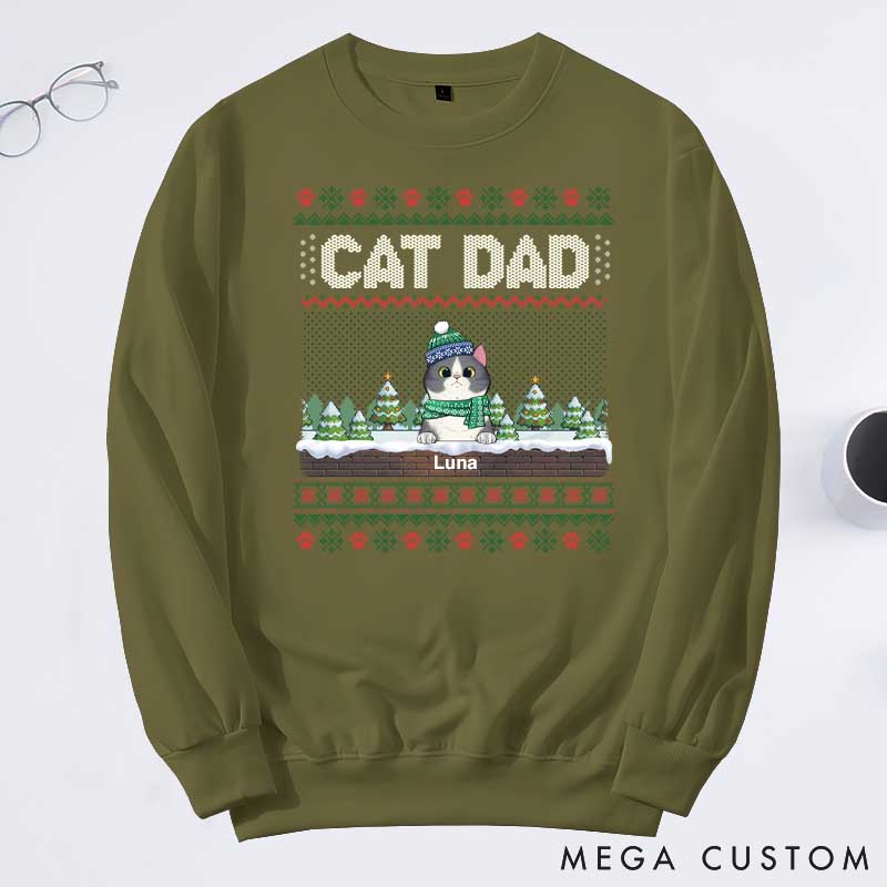 Personalized Cat Lover the Most Pawsome Christmas Dad Version Sweatshirts